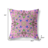 20" X 20" Pink And Green Blown Seam Floral Indoor Outdoor Throw Pillow