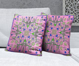 20" X 20" Pink And Green Blown Seam Floral Indoor Outdoor Throw Pillow