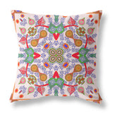 18" X 18" White And Orange Blown Seam Floral Indoor Outdoor Throw Pillow