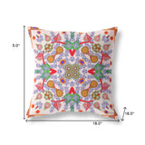 18" X 18" White And Orange Blown Seam Floral Indoor Outdoor Throw Pillow