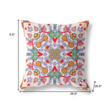 26" X 26" White And Orange Blown Seam Floral Indoor Outdoor Throw Pillow