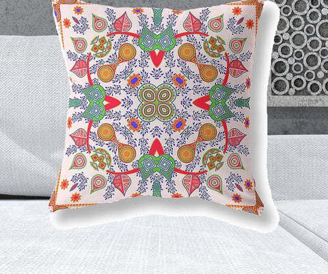 26" X 26" White And Orange Blown Seam Floral Indoor Outdoor Throw Pillow