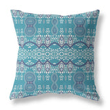 20" X 20" Aqua Blue Blown Seam Paisley Indoor Outdoor Throw Pillow