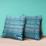 20" X 20" Aqua Blue Blown Seam Paisley Indoor Outdoor Throw Pillow