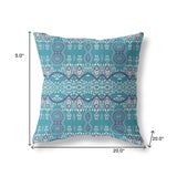 20" X 20" Aqua Blue Blown Seam Paisley Indoor Outdoor Throw Pillow