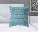 20" X 20" Aqua Blue Blown Seam Paisley Indoor Outdoor Throw Pillow