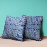 16" X 16" Muted Navy Blown Seam Paisley Indoor Outdoor Throw Pillow