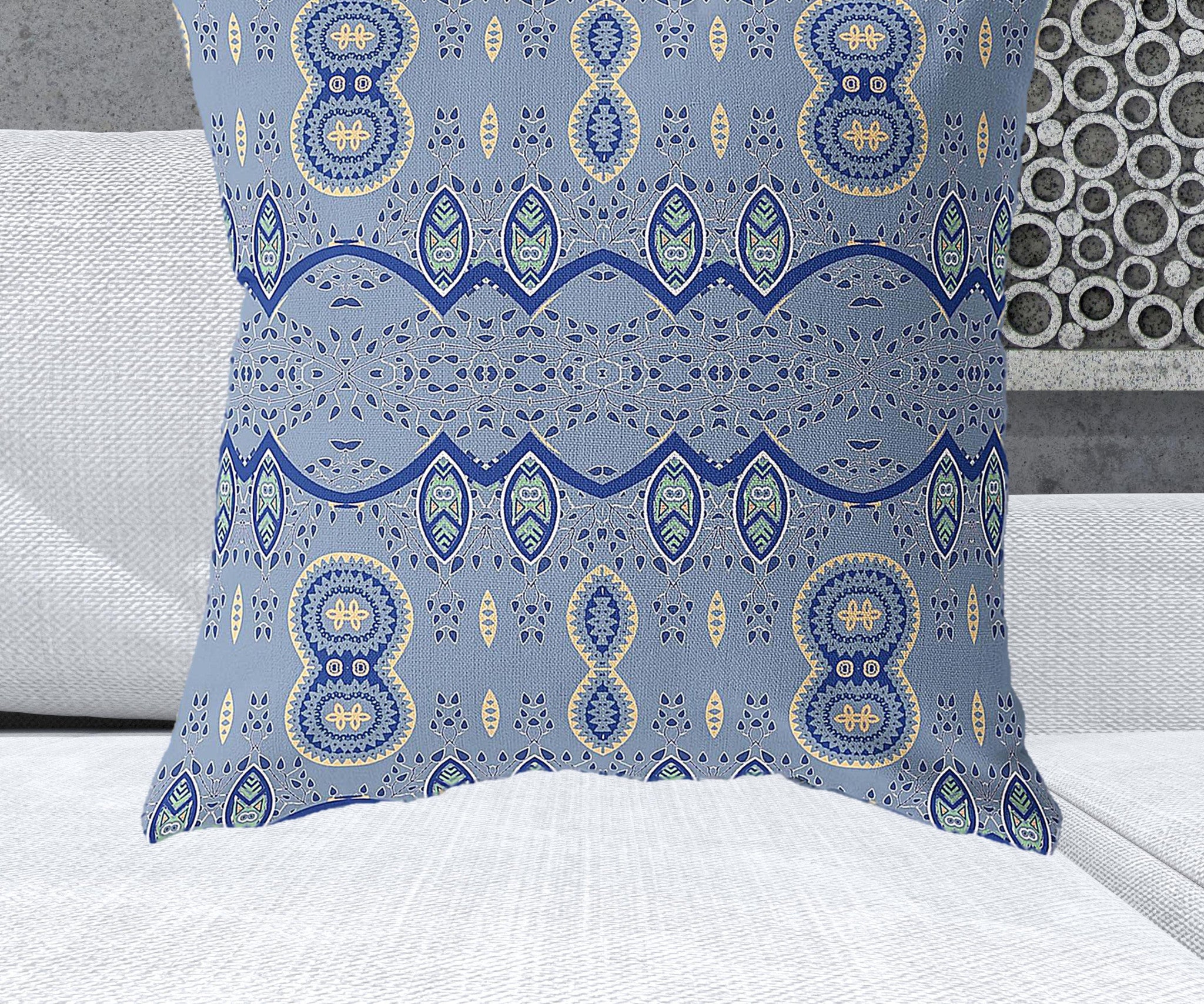 28" X 28" Muted Navy Blown Seam Paisley Indoor Outdoor Throw Pillow