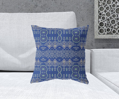 18" X 18" Navy Blue Blown Seam Paisley Indoor Outdoor Throw Pillow