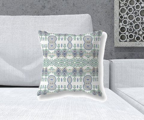 18" X 18" Off White And Beige Blown Seam Paisley Indoor Outdoor Throw Pillow