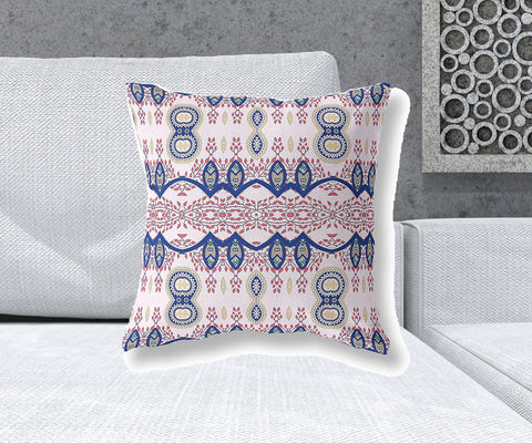 20" X 20" White And Blue Blown Seam Paisley Indoor Outdoor Throw Pillow