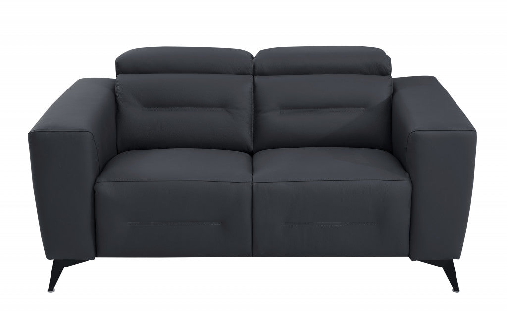 65" Gray And Black Italian Leather Power Reclining Loveseat