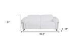 83" White And Silver Italian Leather USB Sofa