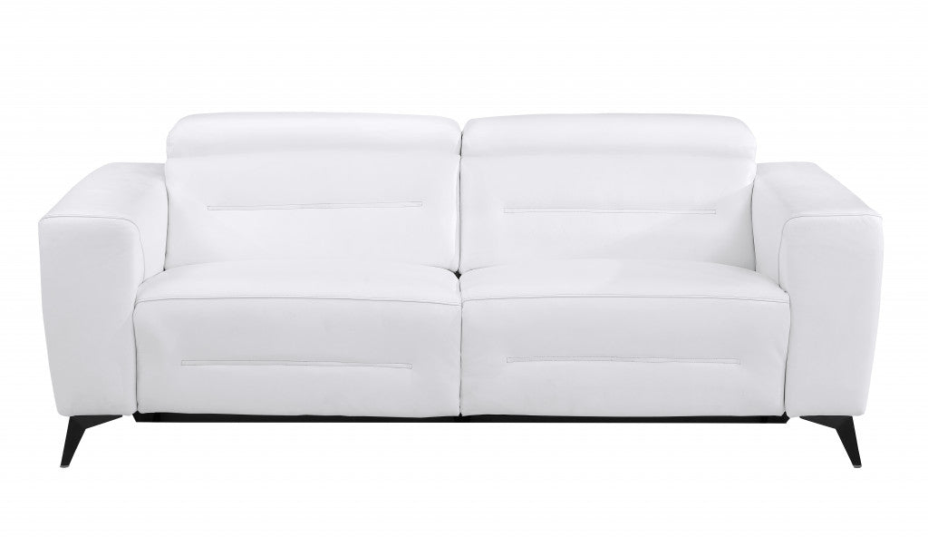 83" White And Silver Italian Leather USB Sofa