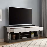 62" White Oak & Distressed Grey Particle Board Cabinetenclosed Storage TV Stand