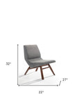 22" Grey And Walnut Solid Color Lounge Chair With Ottoman