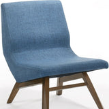 22" Blue And Walnut Solid Color Lounge Chair With Ottoman