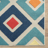 2' X 3' Blue And Ivory Geometric Stain Resistant Indoor Outdoor Area Rug