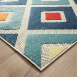 2' X 3' Blue And Ivory Geometric Stain Resistant Indoor Outdoor Area Rug