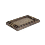 Set Of Three 19" Brown Rectangular Wood Handmade Trays With Handles