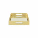 16" Gold Rectangular Wood Handmade Tray With Handles