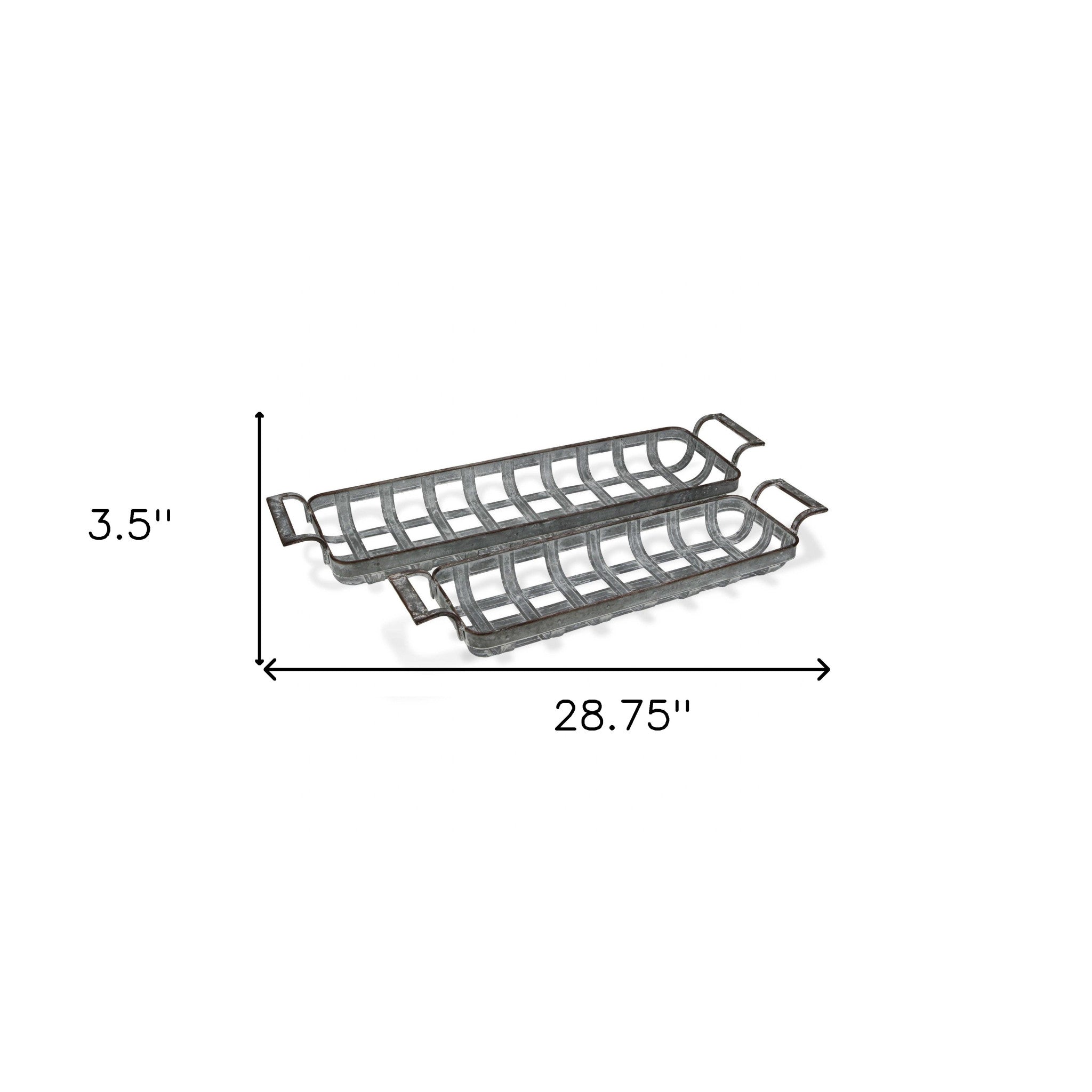 29" Gray Rectangular Metal Handmade Tray With Handles