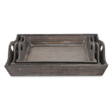 Set Of Three Rustic Brown Wood Handmade Trays With Handles