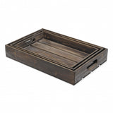 19" Brown Rectangular Wood Handmade Tray With Handles