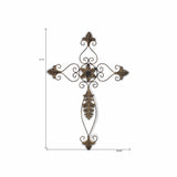 Rustic Burnished Golden Brown Metal Scroll Hanging Wall Cross