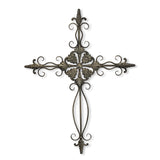 22" Gray Metal Scroll Design Gray Hanging Cross Wall Decor