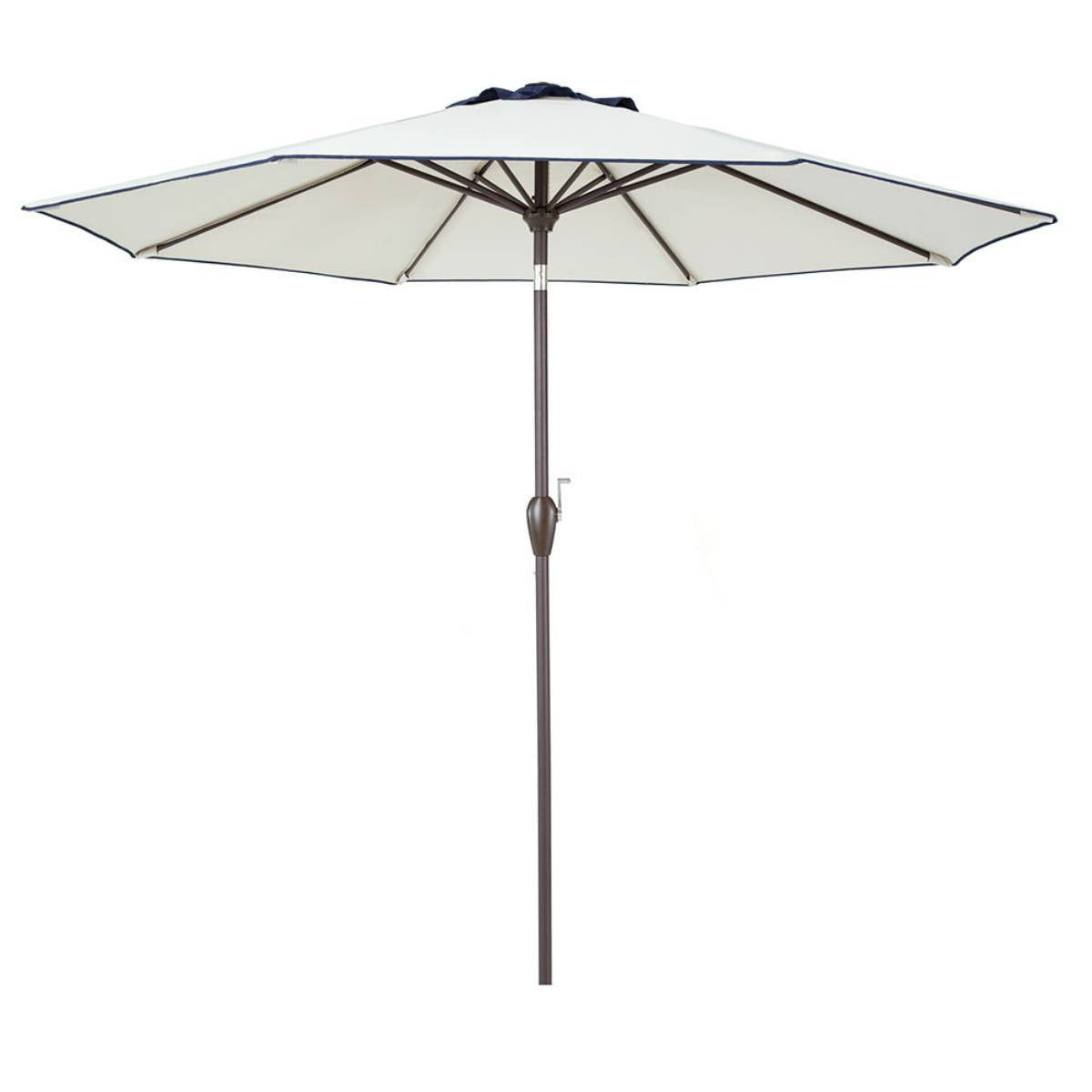 9' Beige And Navy Polyester Octagonal Tilt Market Patio Umbrella