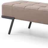 57" Taupe and Black Upholstered Faux Leather Bench