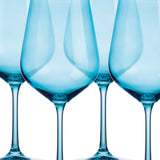 Set of Four Translucent Aqua Blue Large Wine Glasses