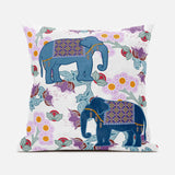 18x18 Blue Pink Gray Elephant Blown Seam Broadcloth Animal Print Throw Pillow