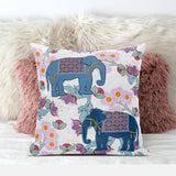 18x18 Blue Pink Gray Elephant Blown Seam Broadcloth Animal Print Throw Pillow