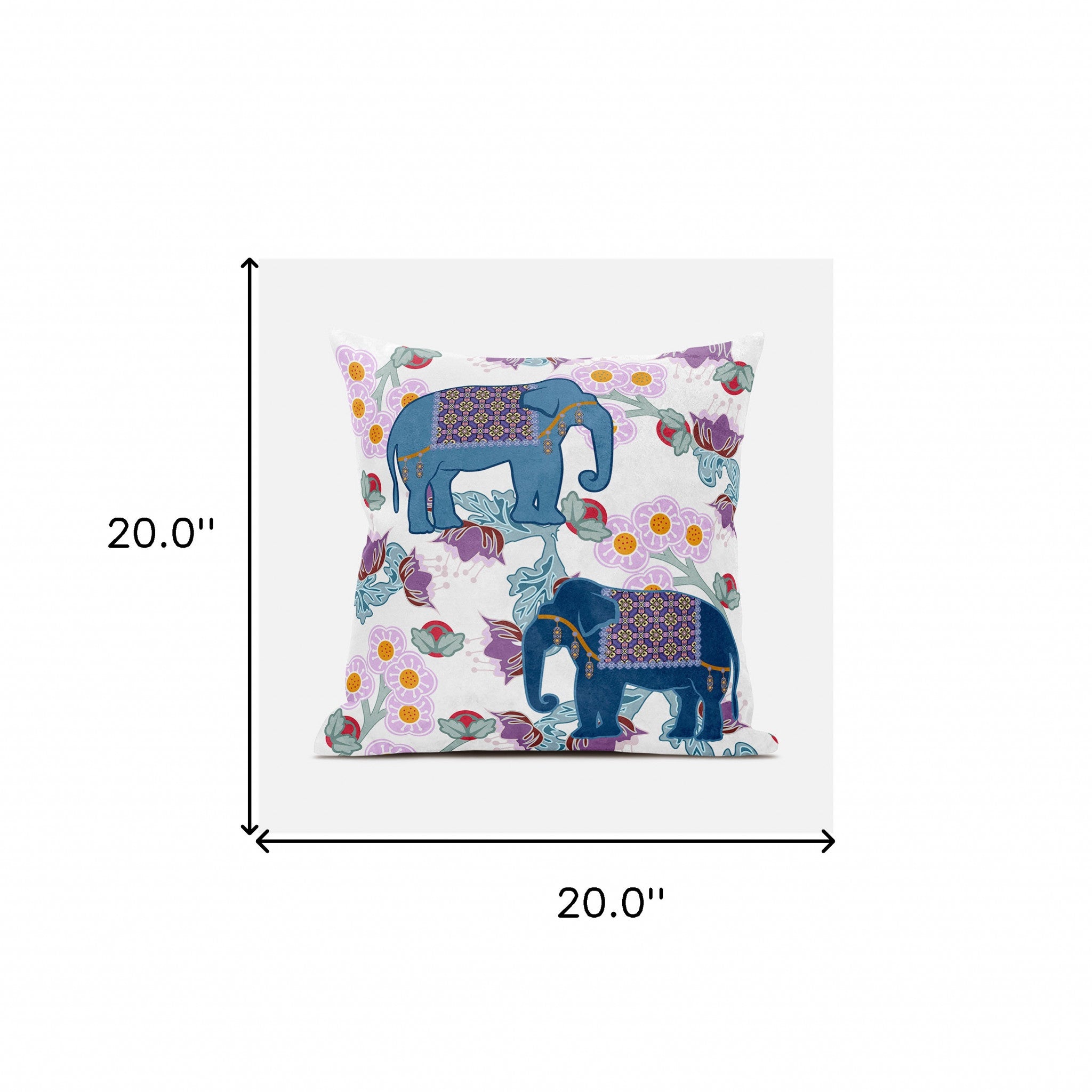 20x20 Blue Pink Gray Elephant Blown Seam Broadcloth Animal Print Throw Pillow