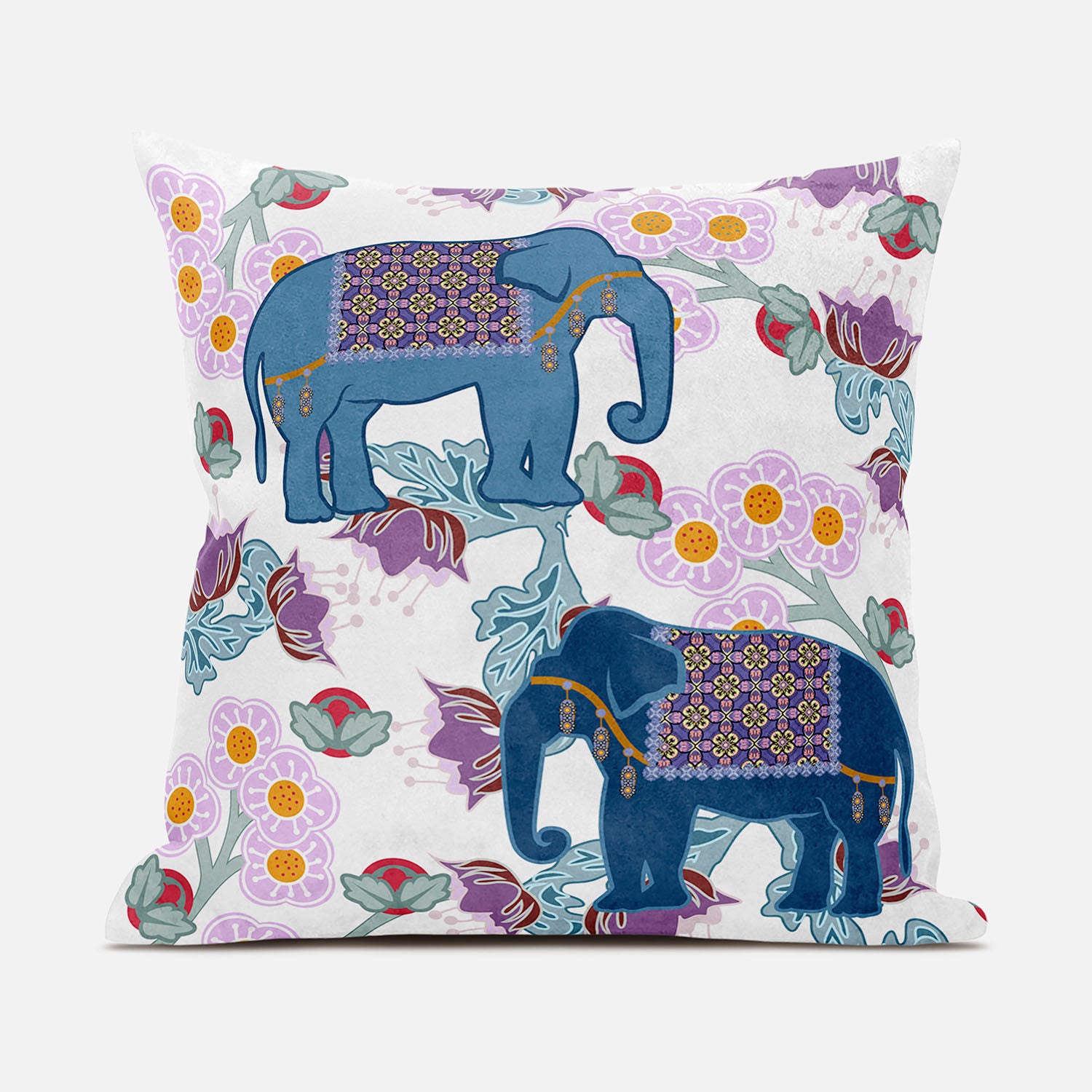 28x28 Blue Pink Gray Elephant Blown Seam Broadcloth Animal Print Throw Pillow