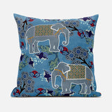 16x16 Blue White Elephant Blown Seam Broadcloth Animal Print Throw Pillow