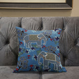 16x16 Blue White Elephant Blown Seam Broadcloth Animal Print Throw Pillow