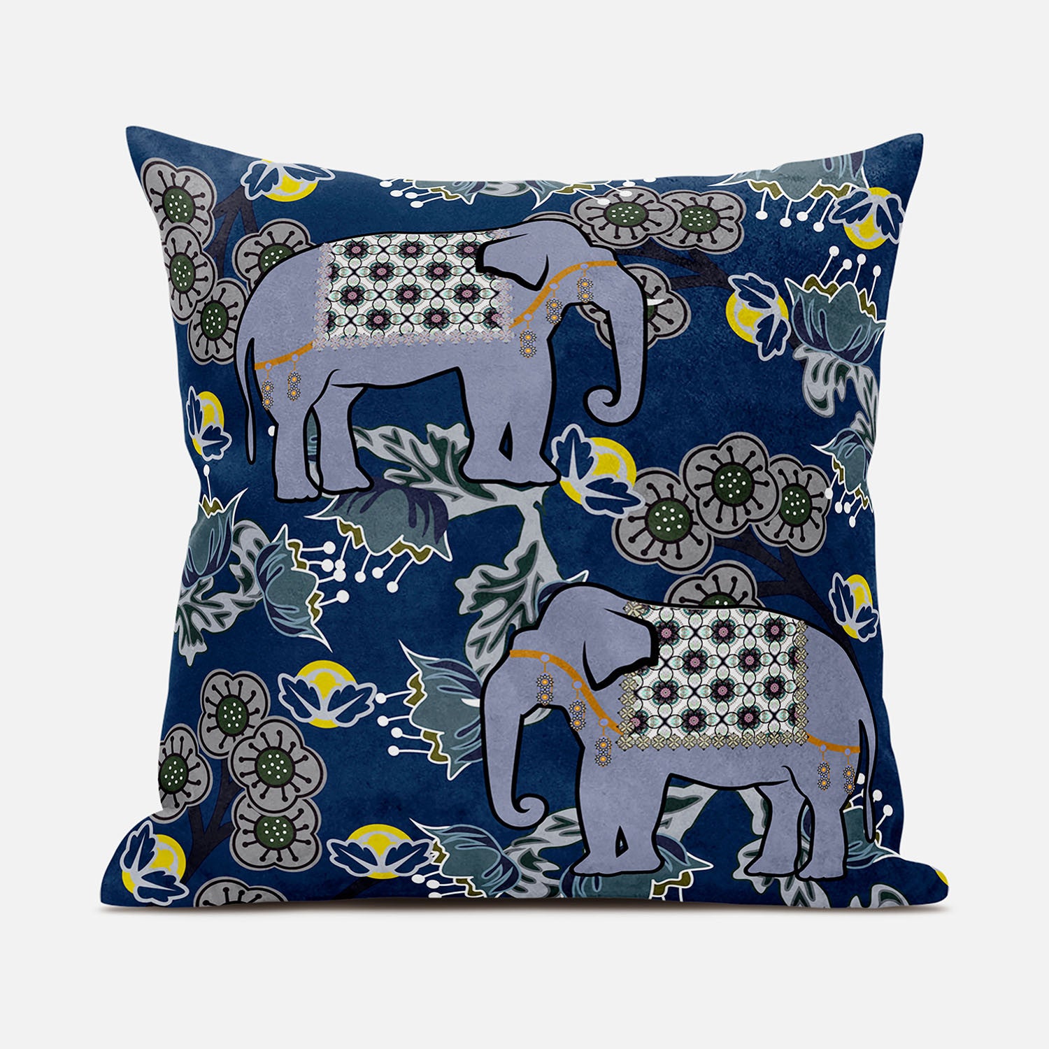 18x18 Gray Blue Brown Elephant Blown Seam Broadcloth Animal Print Throw Pillow