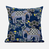 18x18 Gray Blue Brown Elephant Blown Seam Broadcloth Animal Print Throw Pillow