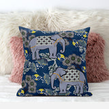 18x18 Gray Blue Brown Elephant Blown Seam Broadcloth Animal Print Throw Pillow