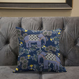 26x26 Gray Blue Brown Elephant Blown Seam Broadcloth Animal Print Throw Pillow