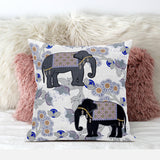 16x16 Gray Black Blue Elephant Blown Seam Broadcloth Animal Print Throw Pillow