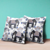 16x16 Gray Black Blue Elephant Blown Seam Broadcloth Animal Print Throw Pillow