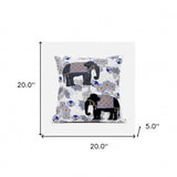 20x20 Gray Black Blue Elephant Blown Seam Broadcloth Animal Print Throw Pillow