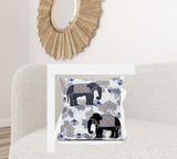 26x26 Gray Black Blue Elephant Blown Seam Broadcloth Animal Print Throw Pillow