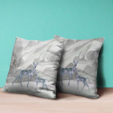 16x16 Gray Green Deer Blown Seam Broadcloth Animal Print Throw Pillow