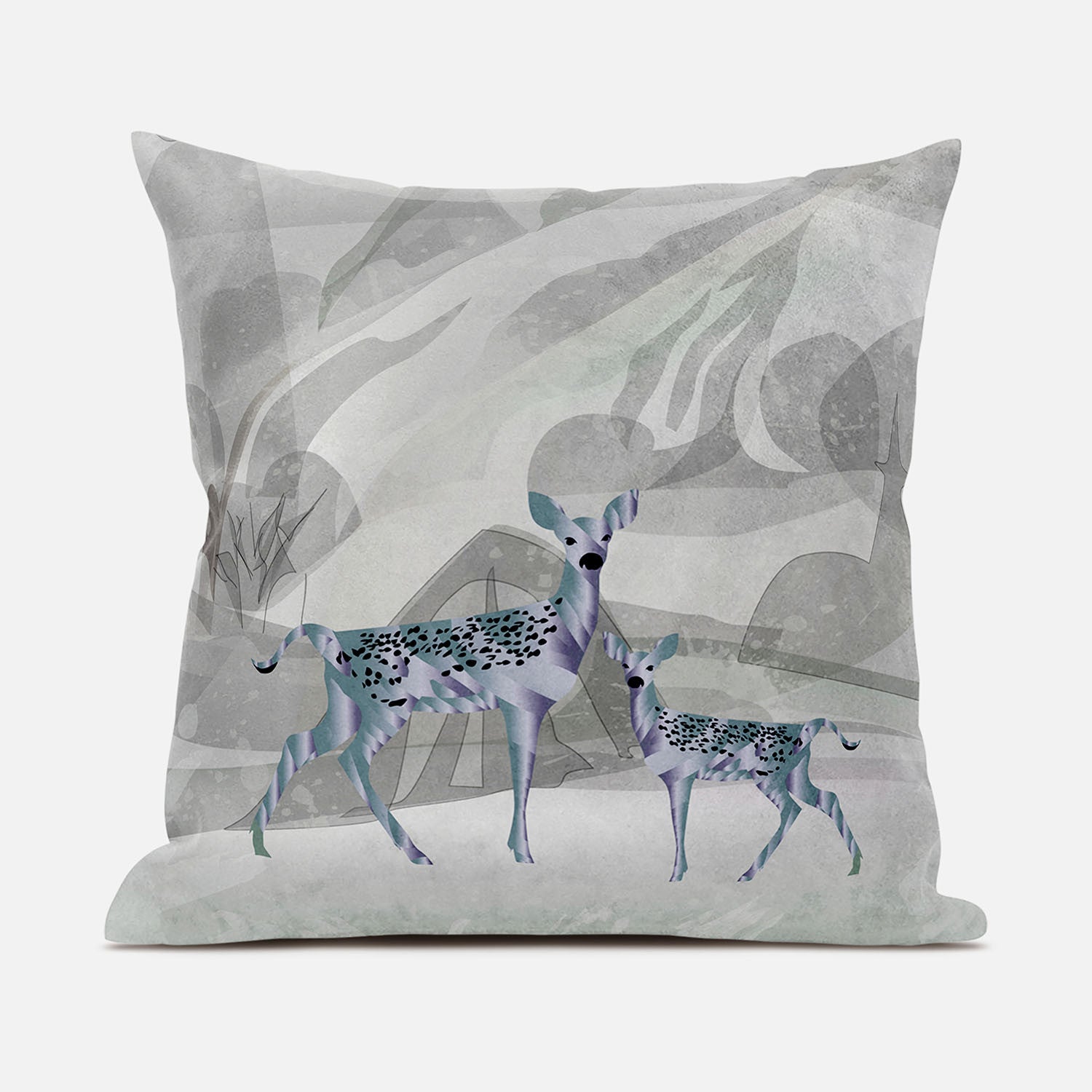 20x20 Gray Green Deer Blown Seam Broadcloth Animal Print Throw Pillow