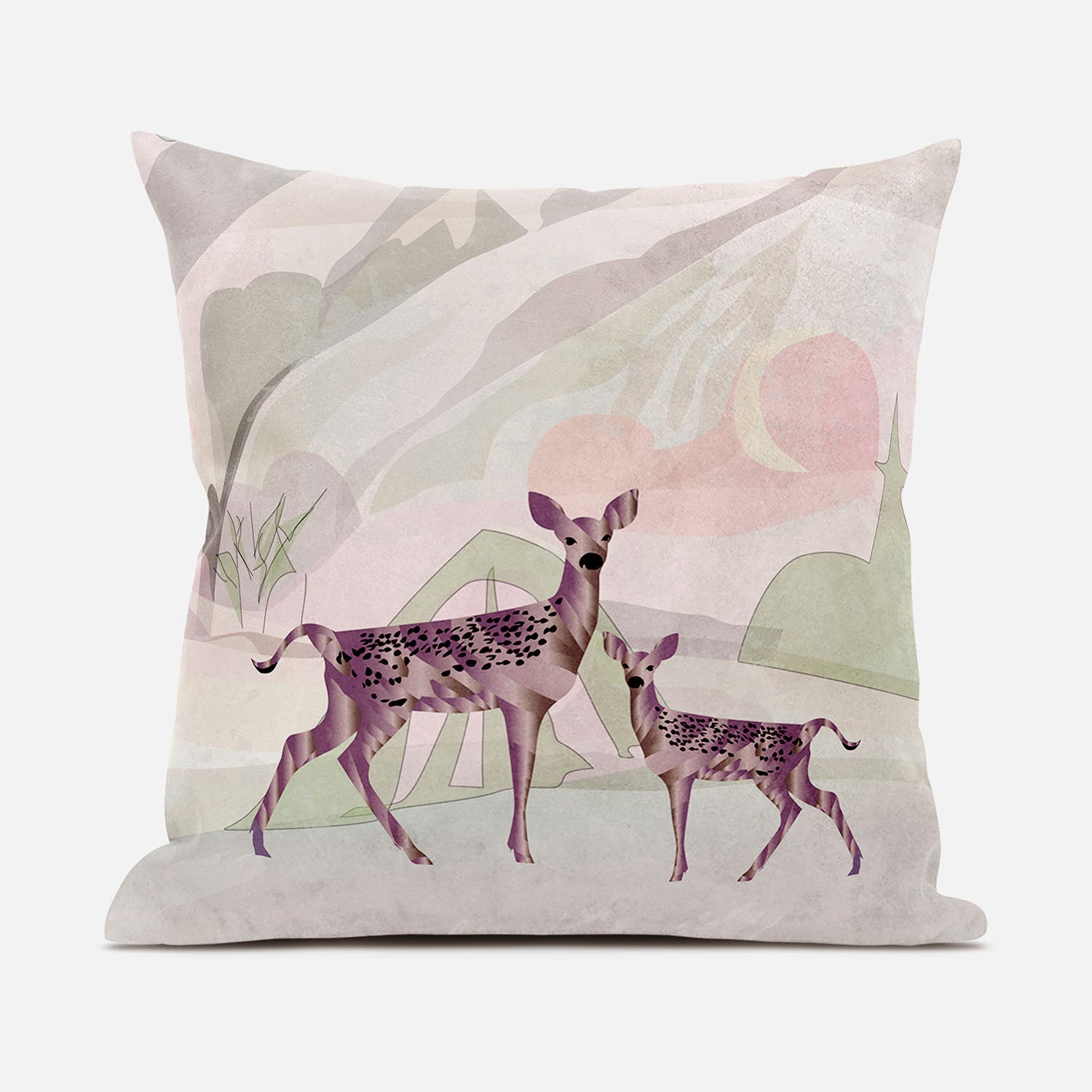 18x18 Black Pink Deer Blown Seam Broadcloth Animal Print Throw Pillow